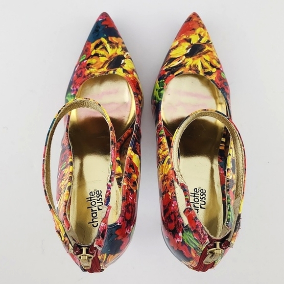 Charlotte Russe Francesca Multi Floral Pointed Toe Shoe Ankle Strap 5" Heel Sz 9 - Picture 9 of 16